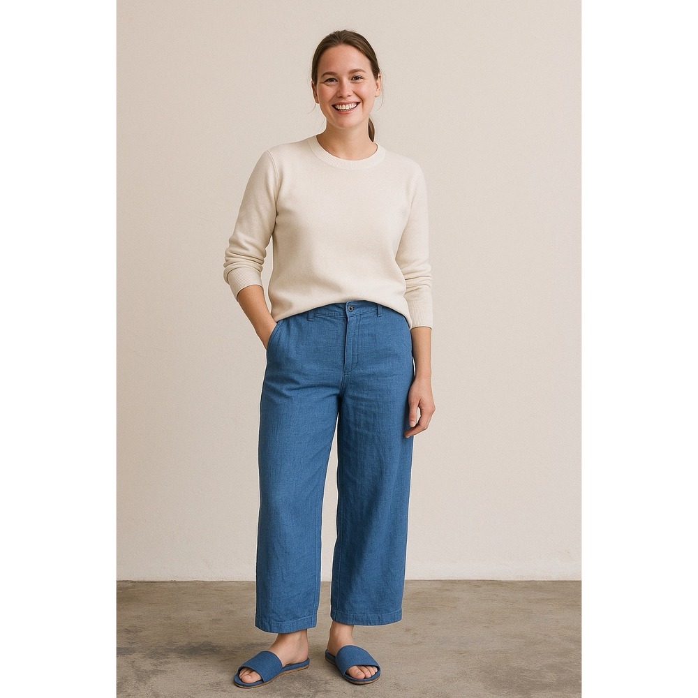 Lauren Ralph Lauren Blue Linen Pants Womens‎ 10 Wide Leg Coastal Resort Chic